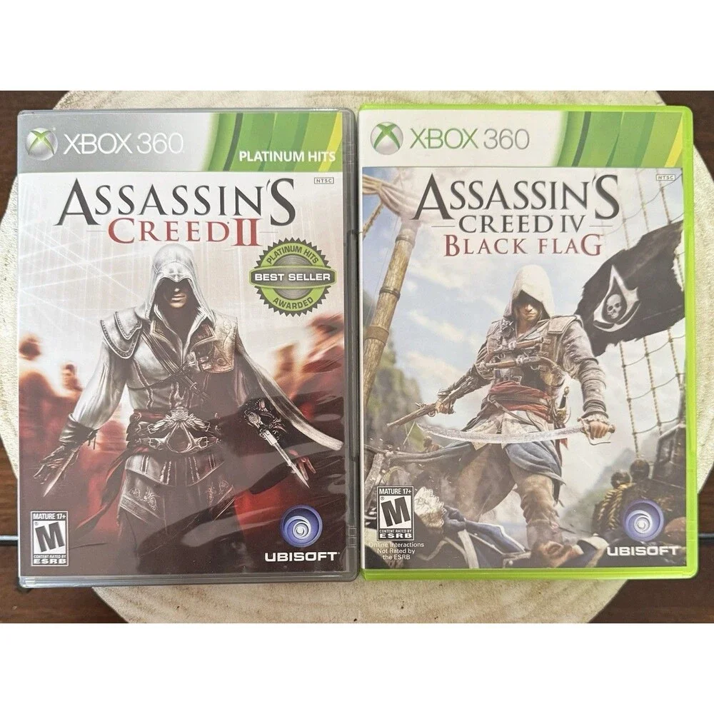 Xbox 360 Assassins Creed 2, Assassins Creed IV Black Flag - 2 Game Bundle Lot